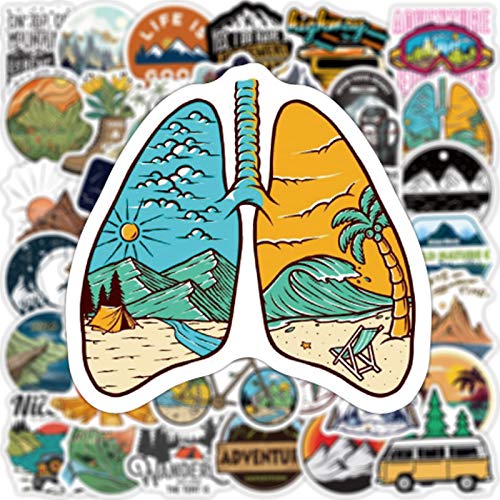 Outdoor Camping Hiking Adventure Stickers, 100pcs Waterproof Vinyl Travel Stickers for Water Bottle Laptop, Wilderness Nature Roadtrip Decals for Camper Bike Bumper Car Suitcase Luggage Skateboard - color: Green