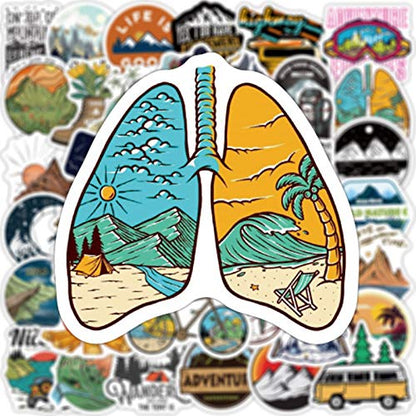 Outdoor Camping Hiking Adventure Stickers, 100pcs Waterproof Vinyl Travel Stickers for Water Bottle Laptop, Wilderness Nature Roadtrip Decals for Camper Bike Bumper Car Suitcase Luggage Skateboard - color: Green