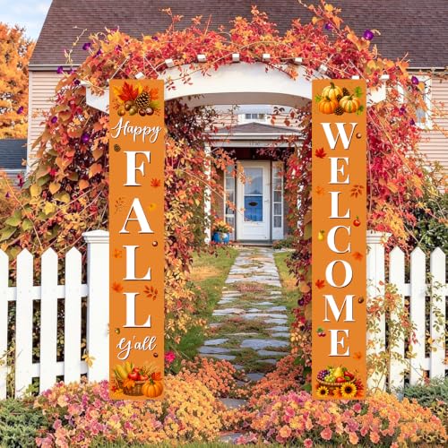 Fall Welcome Banner Porch Sign Happy Fall Banner Front Door Outdoor Decor - color: Welcome1