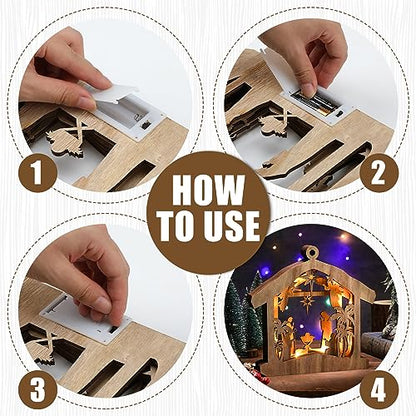 Bucherry Wooden Nativity Scene Christmas Tabletop Ornament,Hut - style: Hut