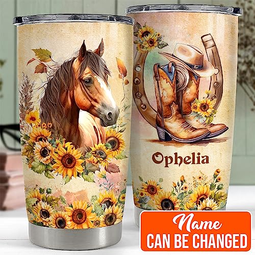 SANDJEST Personalized Horse Watercolor Tumbler 20oz 30oz Insulated Tumblers with Lid Coffee Travel Mug Cup for Women Girls Horse Gifts Equestrian Gift for Birthday - color: Horse