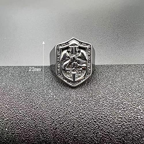 Knights Cross Sword Armor Shield Templar Rings for men Biker 316 Stainless Steel Rings Paladin Worrior Hunter style Iced Out Jewelry Punk Ring Hip Hop Heavy Metal mens fashion rings - size: 8