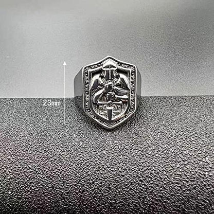 Knights Cross Sword Armor Shield Templar Rings for men Biker 316 Stainless Steel Rings Paladin Worrior Hunter style Iced Out Jewelry Punk Ring Hip Hop Heavy Metal mens fashion rings - size: 8