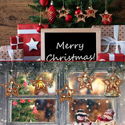 Bucherry 6 Pcs Wooden Christmas Nativity Scene Ornaments Bulk,Star - style: Star
