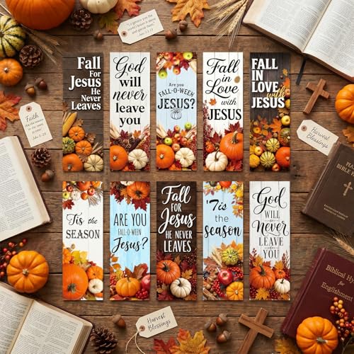 Fall Christian Bookmarks Gifts - 200 Pcs Autumn Pumpkin Bookmark Paper Scripture Maple Leaf Religious Page Book Marks Church Gift for Women Men Thanksgiving Book Lovers Reading Party Supplies - color: Autumn Christian