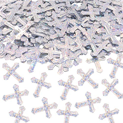 ONLYKXY 520Pcs Cross Table Confetti Decor Glitter Table Confetti Cross Decoration for Birthday Wedding Foil Theme Thanks Giving Party Valentine's Day Scatter Bless Confetti(Silvery）