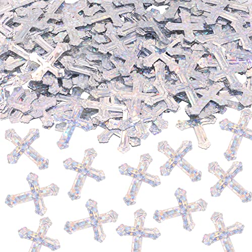 ONLYKXY 520Pcs Cross Table Confetti Decor Glitter Table Confetti Cross Decoration for Birthday Wedding Foil Theme Thanks Giving Party Valentine's Day Scatter Bless Confetti(Silvery）