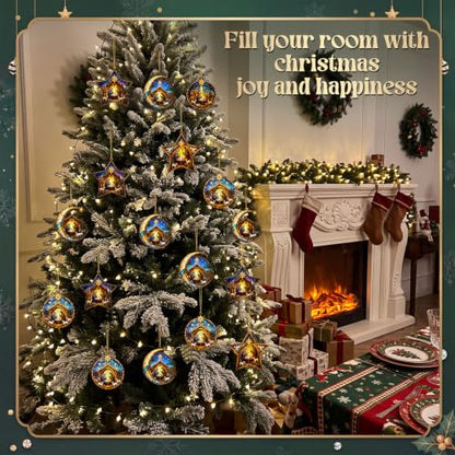 Halloscume 24 Pcs Christmas Nativity Scene Ornaments Bulk Star, Moon, Round - style: Crescent Style