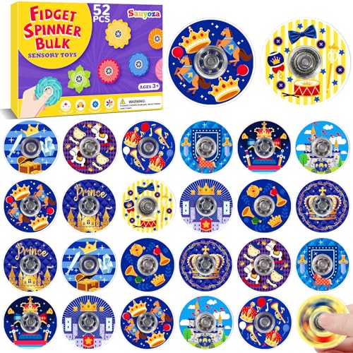 52 Pack Knight & King Party Favors Fidget Spinner for Kids Birthday, Royal Boy Fidget Spinner Bulk for Classroom Rewards, Goodie Bag Stuffers, Kingdom Boy Party Supplies - color: Tl-sa-3-blue