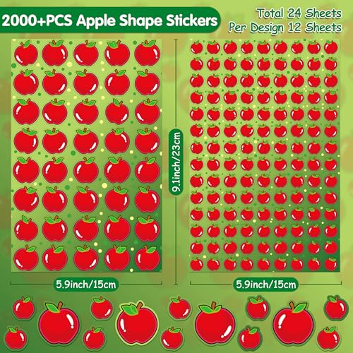 LINAYE 2000 Count Apples Stickers for Kids, 24 Sheets Apple Shape Reward Stickers for Teacher School Classroom, Cute Mini for Scrapbooking, Envelopes - style: Apple 24 Sheets