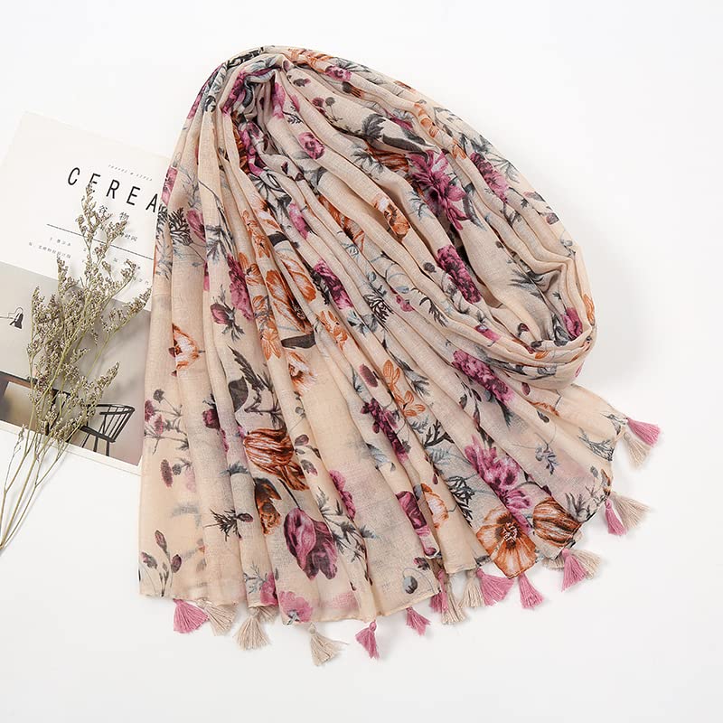 Yeieeo Boho Scarf for Women Lightweight Floral Printed Scarf Fall Winter Fashion Fringed Shawl - color: Floral 1
