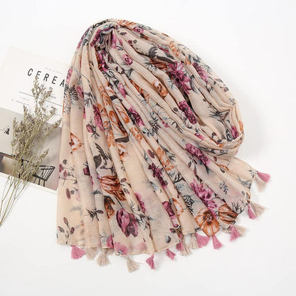 Yeieeo Boho Scarf for Women Lightweight Floral Printed Scarf Fall Winter Fashion Fringed Shawl - color: Floral 1