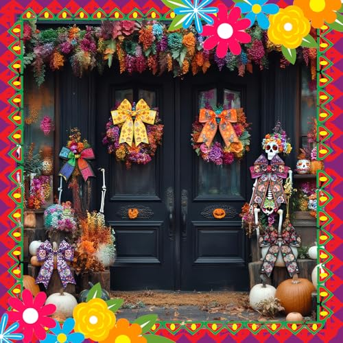 12 Rolls 60 Yard Day of the Dead Wired Ribbon for Wreath Craft Bow - style: Day of the Dead