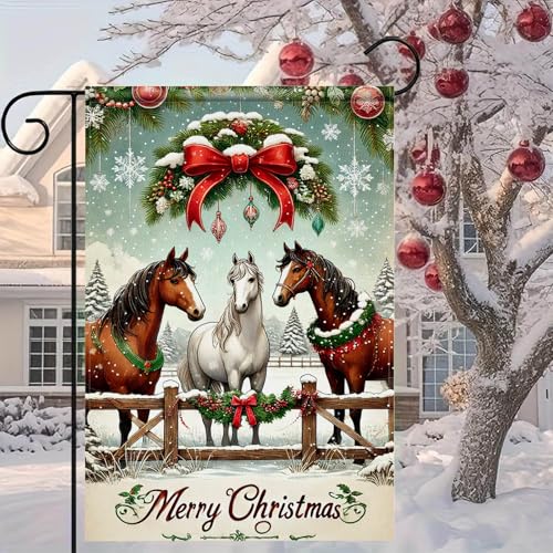 BlissYard Christmas Horse Garden Flag 12x18 Inch Polyester - color: Winter Horses