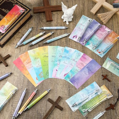 30 Sets Christian Bible Verse Pens Gifts Bulk Pens Bookmarks Religious Favors Prayers Christian Women Gifts Bulk Church Items Scripture Black Ink Ballpoint Stylus Pen(Classic Style) - style: Classic Style