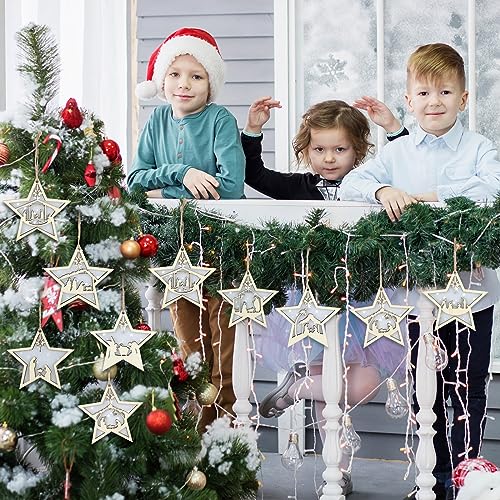 Bucherry 8 Pcs Christmas Nativity Scene Ornaments Wood Christmas Hanging Ornament Acrylic 3D Cut File Ornament Nativity Scene Keepsake for Xmas Tree Birth of Jesus Decoration(Star) - style: Star