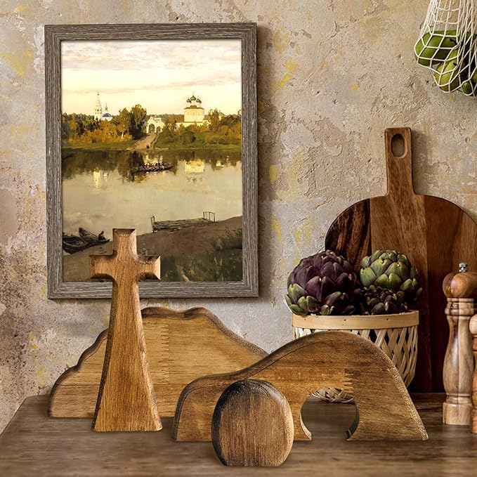 Easter Tiered Tray Decor Jesus Empty Tomb Kit Wooden Religious Signs - color: 4pcs