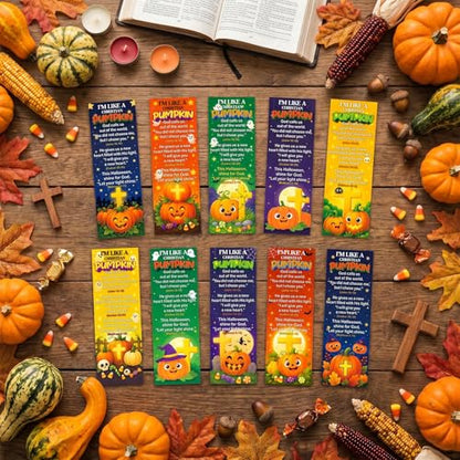 Halloween Christian Bookmarks Gifts - 200 Pcs Fall Religious Bookmark Paper Pumpkin Scripture Page Book Marks for Women Men Thanksgiving Office Book Lovers Church Party Favors - color: Halloween Pumpkin