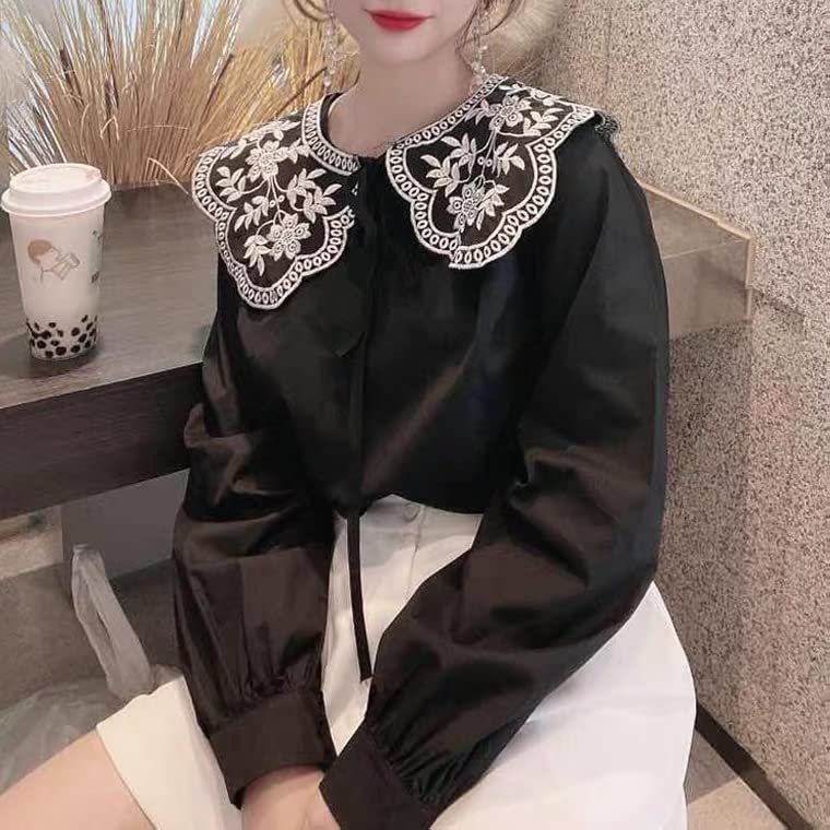 White Lace Detachable Fake Collar for Women Summer Dresse and Shirt - style: Black Orchid