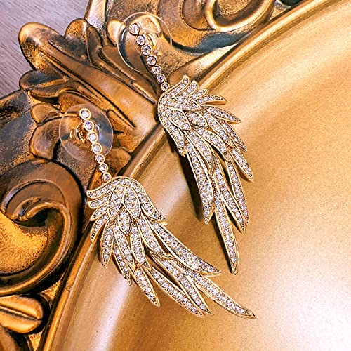 Crystal Cubic Zirconia Angel Wings Dangle Drop Earrings for Women Silver Rhinestone Guardian Angle Dangling statement Earrings gifts for Wife Mom Her - color: Gold