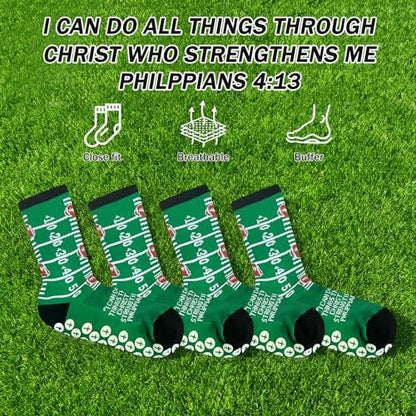 Christian Soccer Socks-Moisture-Wicking, Faith Prayer Football Anti-Slip Grip Cross Symbol&Bible Verse Youth 6-13 - color: Green