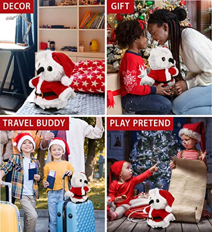 DolliBu White Owl Stuffed Animal Plush Toy with Santa Outfit - 8.5 Inches