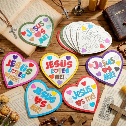12 Sets Jesus Loves Me Wooden Crafts Sunday School VBS Kit - style: Jesus Loves Me