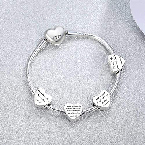 Heart Charm Fit Pandora Charms Bracelet Christian Bible Verse Charm Prayer Faith Religious Charms Gifts for Women - style: I am with you always Matthew 28:20