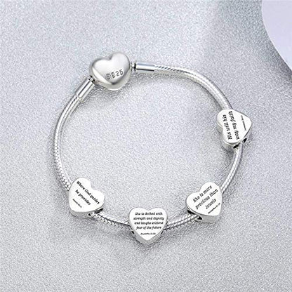 Heart Charm Fit Pandora Charms Bracelet Christian Bible Verse Charm Prayer Faith Religious Charms Gifts for Women - style: Be strong,Be brave,Be fearless you are never alone Joshua 1:9