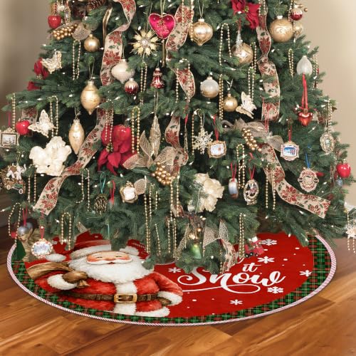 Red Santa Christmas Tree Skirt, Let It Snow Xmas Tree Skirt 518XW-TS - color: Santa-2