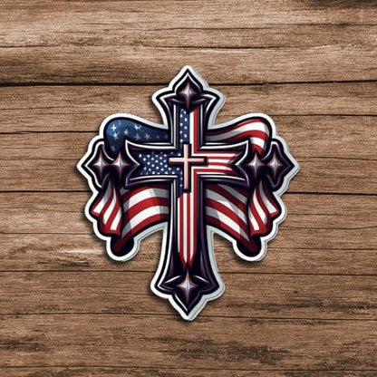 American Flag Cross Vinyl Sticker 5 Inch Waterproof Christian Patriotic Decal Jesus Faith Religious USA Graphic for Car Truck Laptop Window Water Bottle Bumper - color: 04