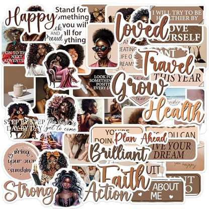 Black Girl Vision Board Stickers, Affirmation Decals for Women - color: Black Girl Brown