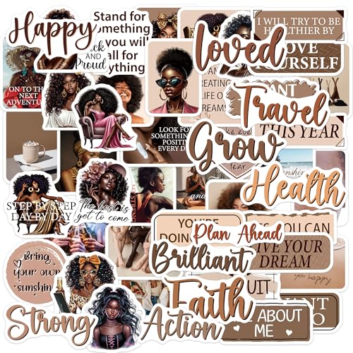 Black Girl Vision Board Stickers, Affirmation Decals for Women - color: Black Girl Brown