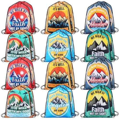 24 Pcs Religion Nonwoven Drawstring Backpacks Bulk Christian - style: Religion