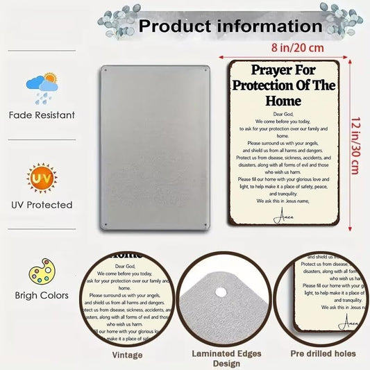 Funnysign Christian Gifts Prayer for Protection of The Home Religious Tin sign for Home Church Prayer Room Office Chapel Decor 8x12 Inch(3987) - color: Brown