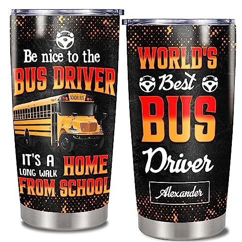 Personalized School Bus Driver Tumbler With Lid Custom Name Stainless Steel Tumblers 20oz 30oz Insulated CupFor Men Labor Fathers Day Christmas Birthday Appreciation Gifts - color: Bus