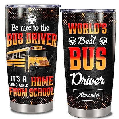 Personalized School Bus Driver Tumbler With Lid Custom Name Stainless Steel Tumblers 20oz 30oz Insulated CupFor Men Labor Fathers Day Christmas Birthday Appreciation Gifts - color: Bus