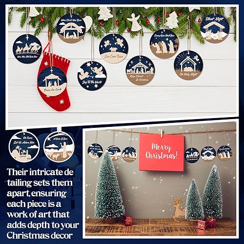 Soaoo 60 Pcs Christmas Nativity Scene Ornaments Bulk Wooden Decor, Classic - style: Classic