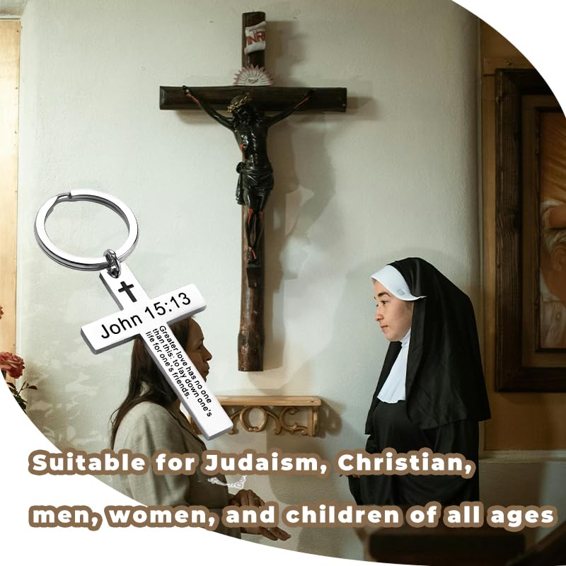 YALLNASL Christian Christmas Birthday Gifts for Daughter Son Inspirational Gifts for Women Men Christian Cross Keychains - color: John 15:13