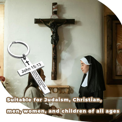 YALLNASL Christian Christmas Birthday Gifts for Daughter Son Inspirational Gifts for Women Men Christian Cross Keychains - color: John 15:13