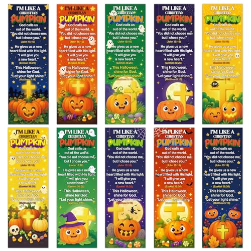 Halloween Christian Bookmarks Gifts - 200 Pcs Fall Religious Bookmark Paper Pumpkin Scripture Page Book Marks for Women Men Thanksgiving Office Book Lovers Church Party Favors - color: Halloween Pumpkin