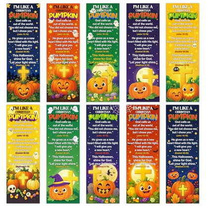 Halloween Christian Bookmarks Gifts - 200 Pcs Fall Religious Bookmark Paper Pumpkin Scripture Page Book Marks for Women Men Thanksgiving Office Book Lovers Church Party Favors - color: Halloween Pumpkin