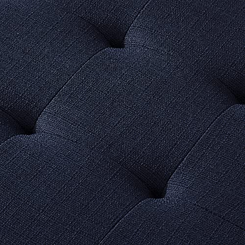 24KF Large Rectangular Upholstered Tufted Linen Fabric Ottoman Bench, Padded Bench with Solid Wood Shelf-Navy Blue - color: Navy Blue-bench, size: 15.8"D x 44"W x 18"H