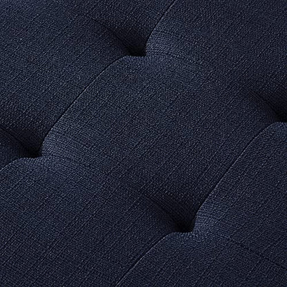 24KF Large Rectangular Upholstered Tufted Linen Fabric Ottoman Bench, Padded Bench with Solid Wood Shelf-Navy Blue - color: Navy Blue-bench, size: 15.8"D x 44"W x 18"H