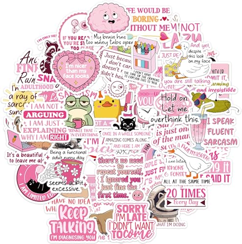 100 Pcs Funny Sarcasm Stickers, Pink Aesthetic Quote - color: Pink Funny Sarcasm