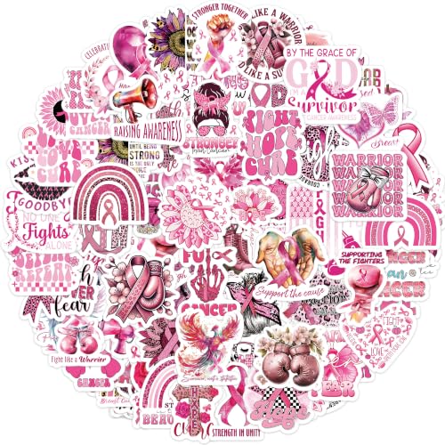 100 Pcs Breast Cancer Awareness Stickers, Pink Ribbon Support Decals - color: Breast Cancer Awareness