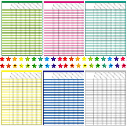 Youngever 6 Pack Multi-Color Laminated Dry Erase Incentive Chart with 120 Reward Star Stickers for Chore Responsibility, School Attendance, Homework Progress Tracking Chart (17 Inch x 22 Inch)