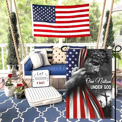 One Nation Under God Garden Flag Jesus Garden Flag for Outside 12x18 Double Sided Christian Patriotic American Jesus Garden Flags for House Outdoor Yard Garden Decor
