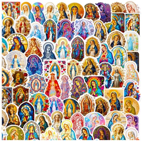 DothRayan 100 PCS Catholic Virgin Mary Stickers Pack, Catholic Blessed Mother Decals, Vinyl Waterproof Sticker for Laptop, Water Bottle, Luggage, Guitar Decorative for Adults Teens - color: Catholic Stickers