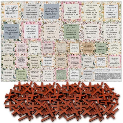 Fanfanwin 38 Sets Prayer Quilt Squares with Crosses, Floral, Brown - color: Brown, style: Flora